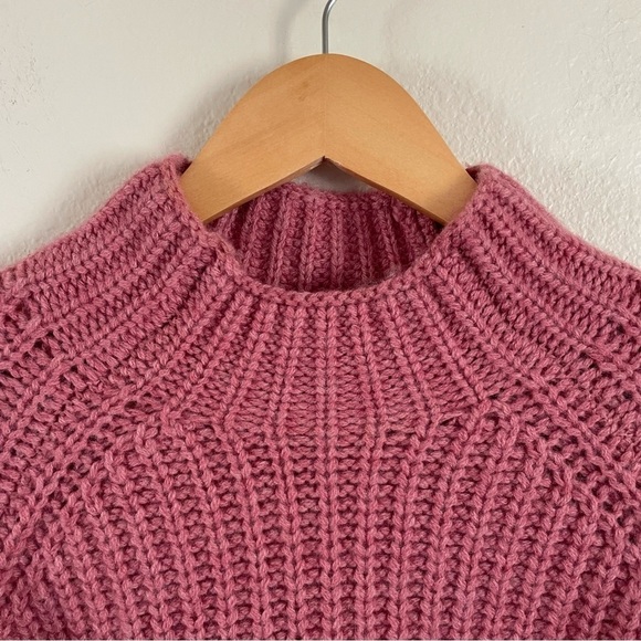 Zara Oversize Wool Blend Mock Neck Chunky Knit Sweater Pink Mauve Size Large - Picture 7 of 9